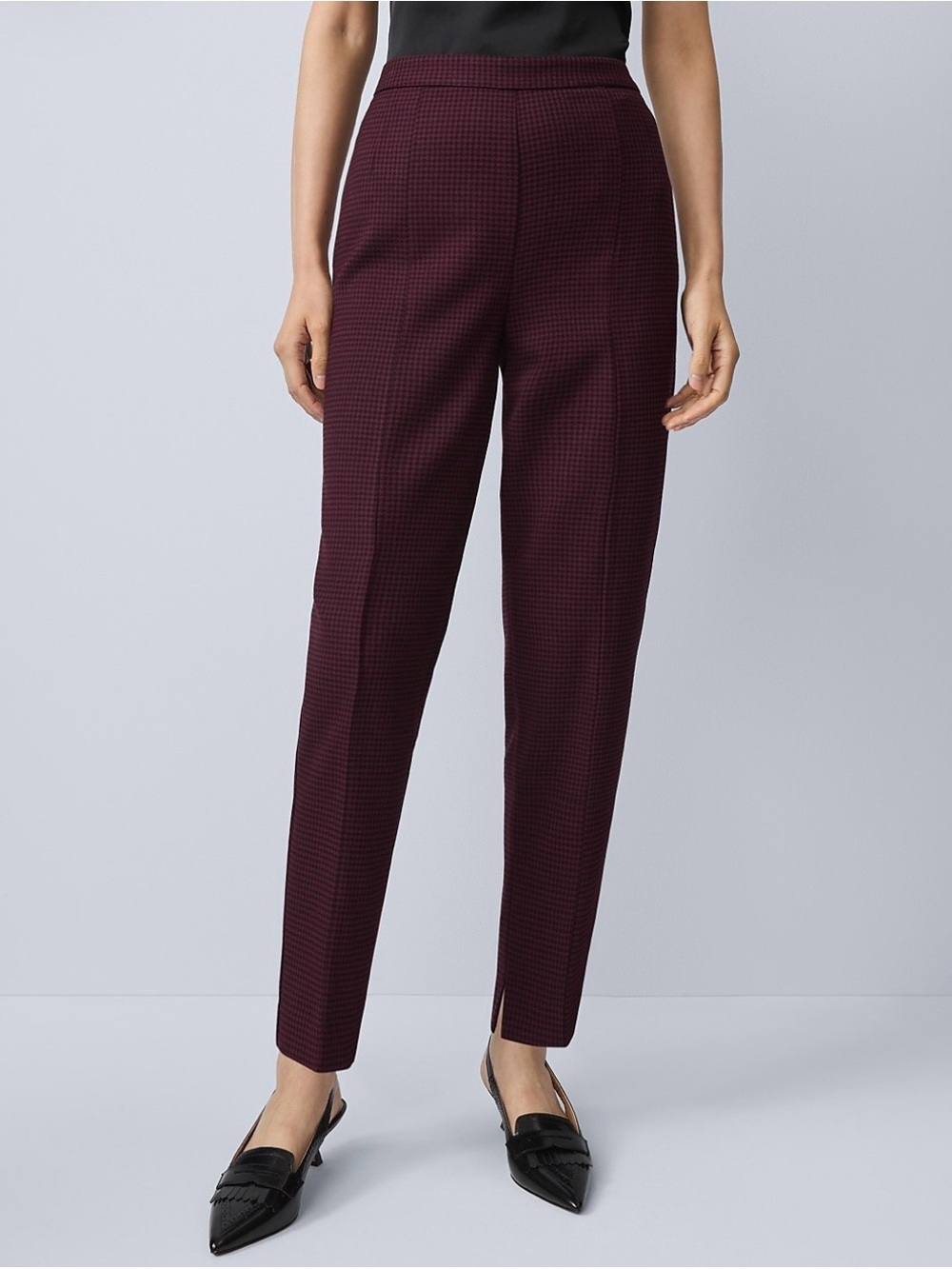 Ann Taylor Houndstooth Natalie Pant in Windsor Wine